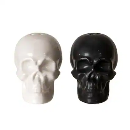 Front. Pacific Trading - Black and White Skulls Ceramic Salt And Pepper Shaker Set - Multicolor.