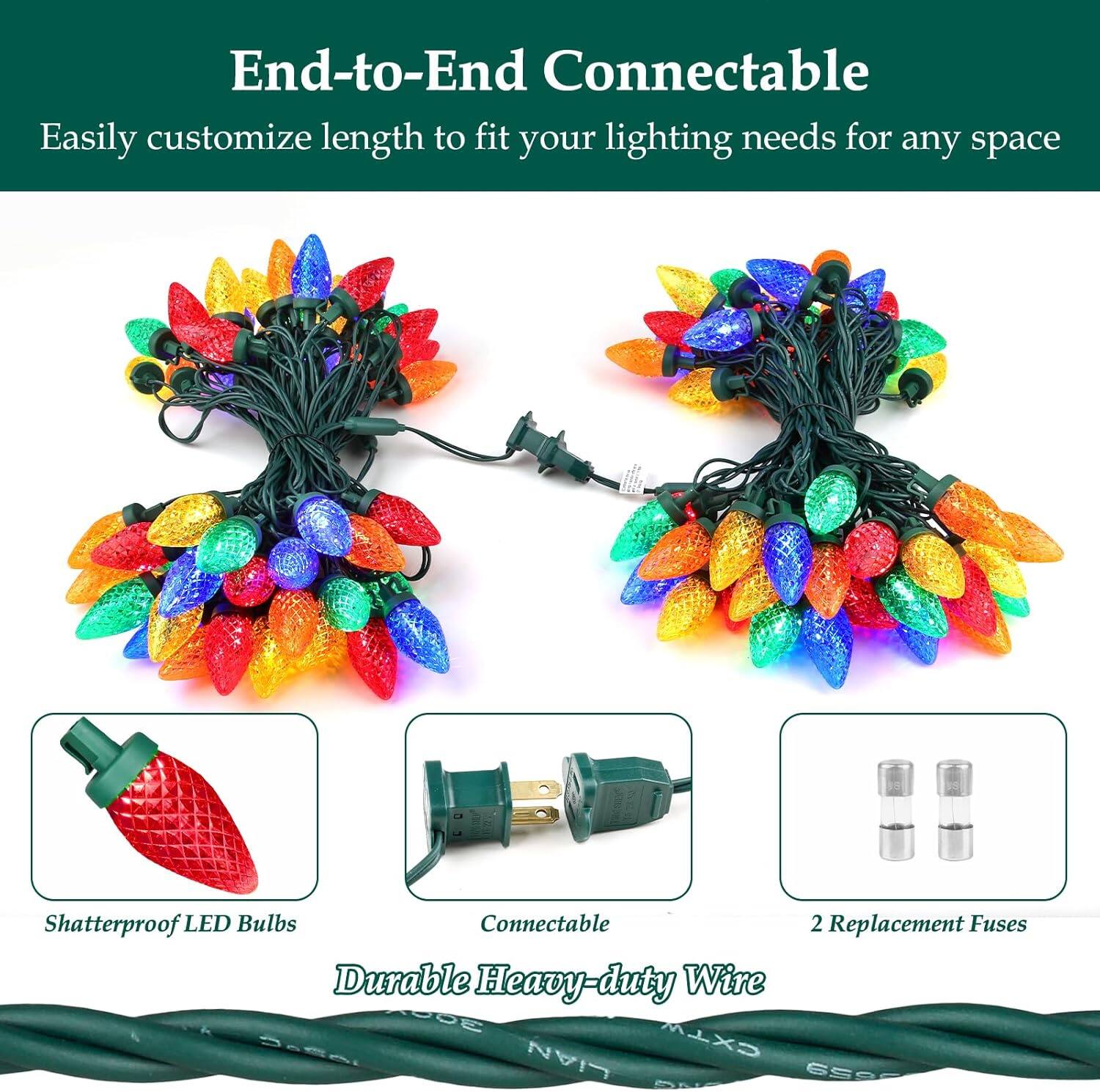End-to-End Connectable, Easily customize length to fit your lighting needs for any space, Shatterproof LED Bulbs, Connectable, 2 Replacement Fuses, Durable Heavy-duty Wire, 300 -6A LIAN CXTW BD 6535