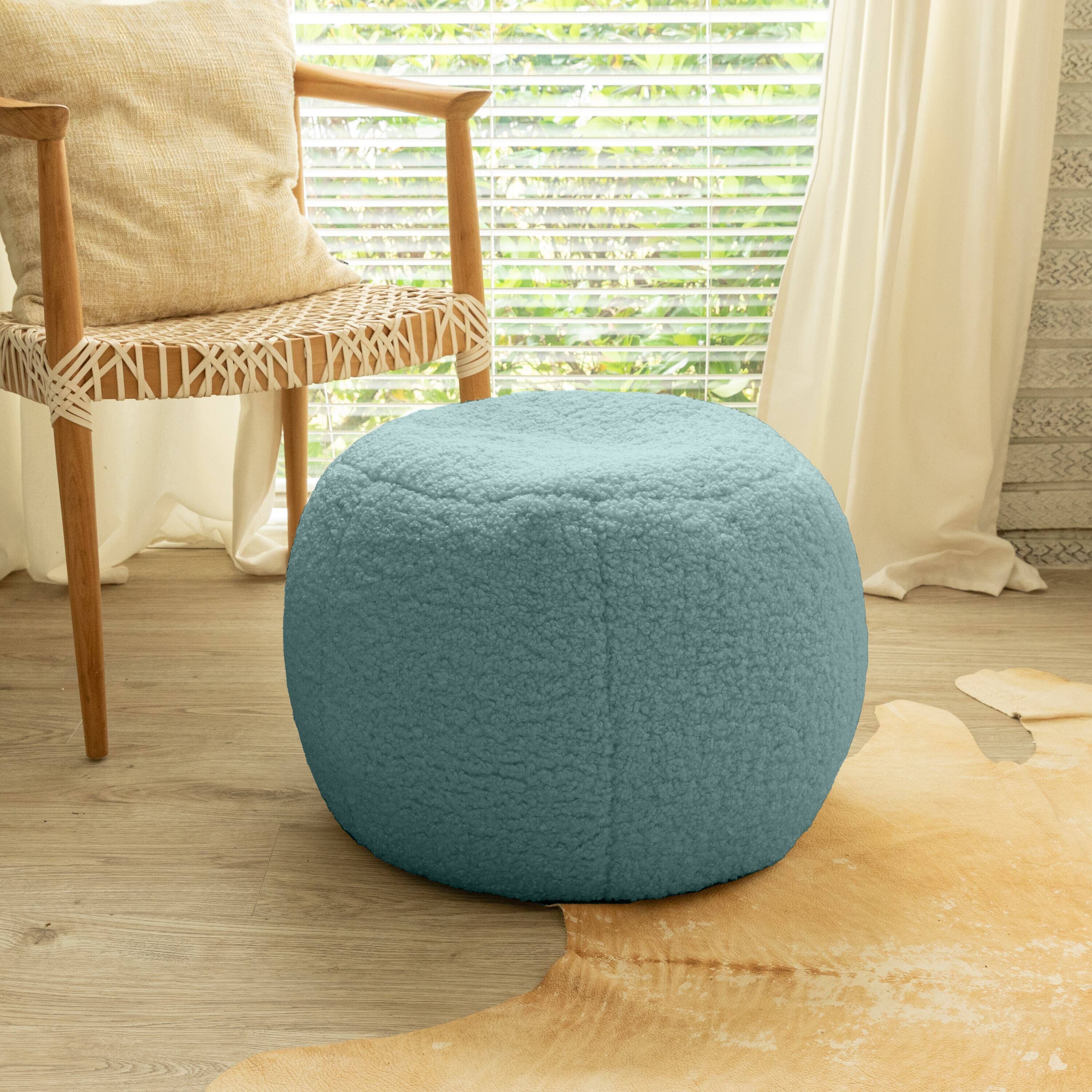 Left. Jaxx - Jaxx Ellis Ottoman Shearling Faux-Lamb Plush Pouf for Modern Interior Design, Small, Mineral Green - Mineral Green.