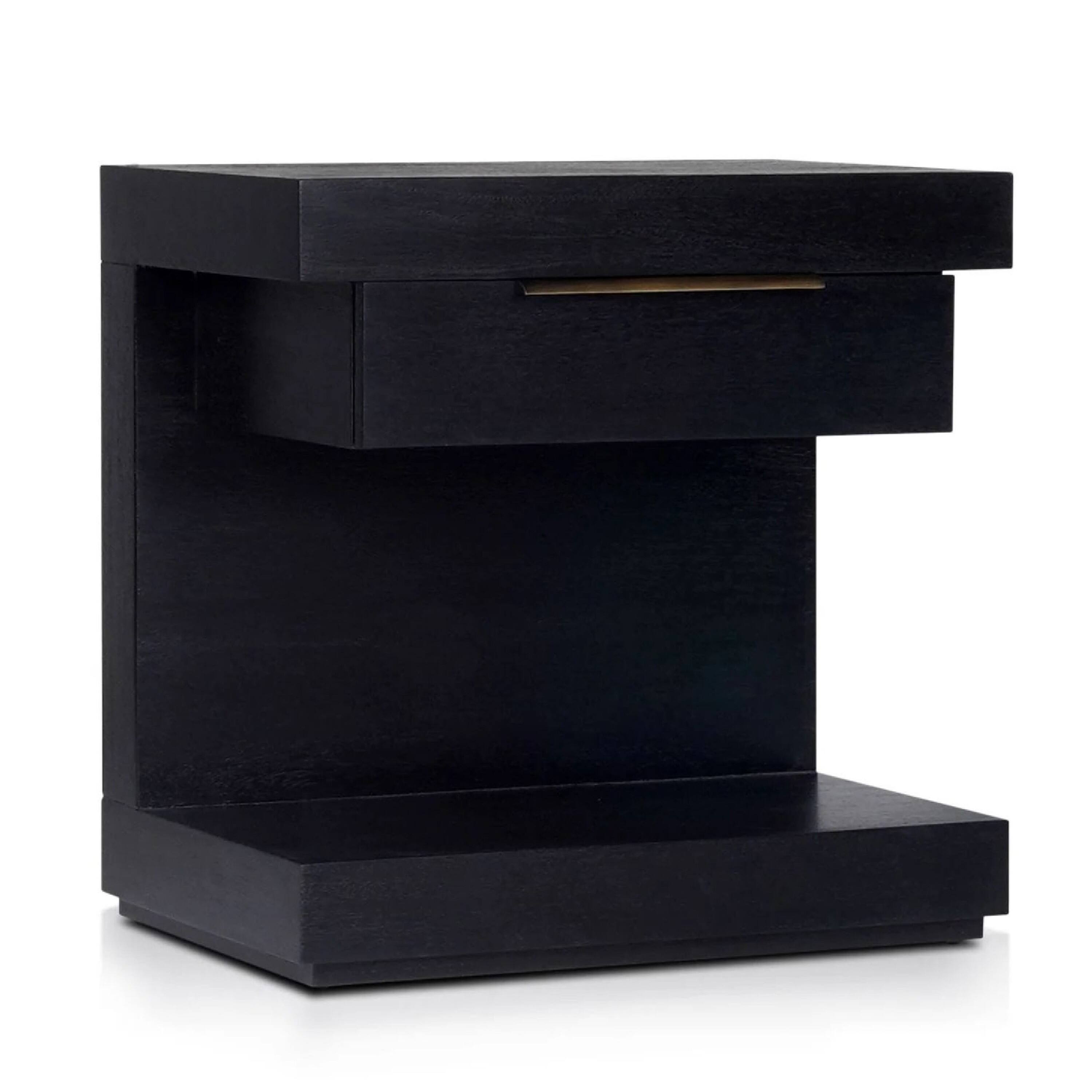 Front. Manhattan Lane - Joa Nightstand, 1 Drawer and Fixed Open Shelf, Modern - Black, Gold.