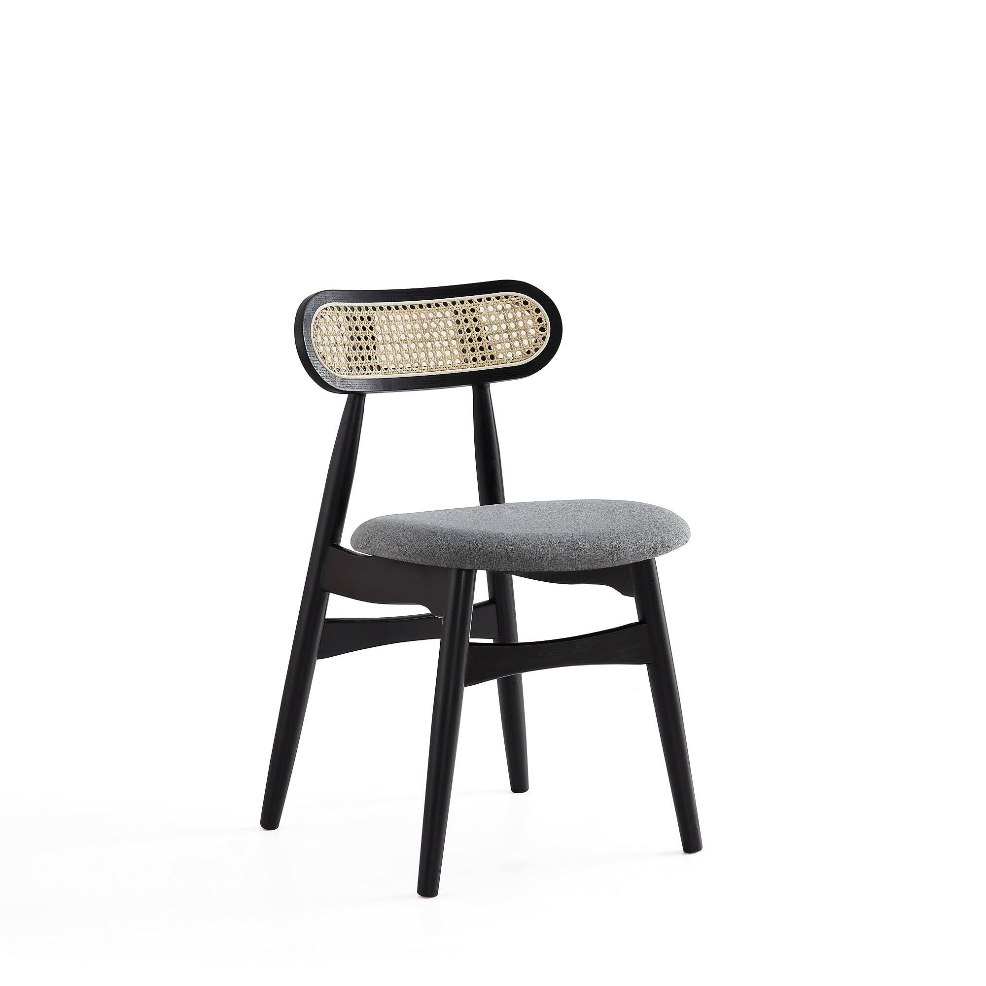 Back. Manhattan Comfort - Colbert Industry Chic Cane Back Wood Upholstered Dining Chair - Set of 2 - Black and Gray.