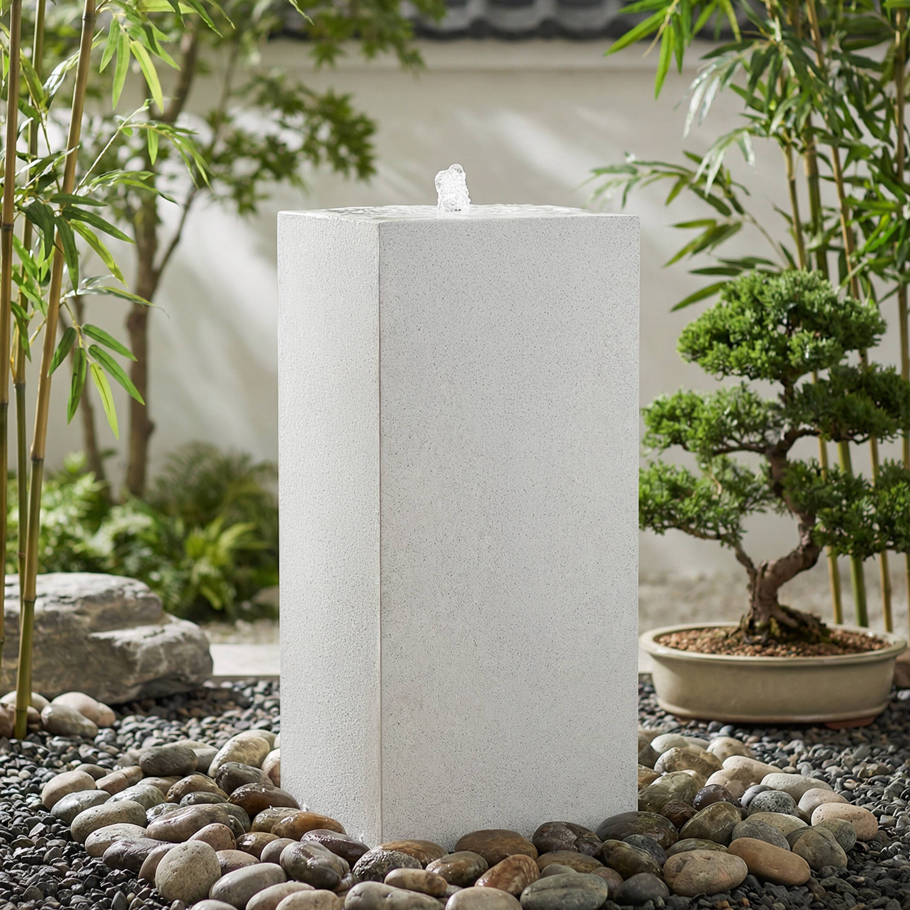 Alt View 7. Sunnydaze - Rectangle Polystone Outdoor Bubble Fountain with LED Light - Fog.
