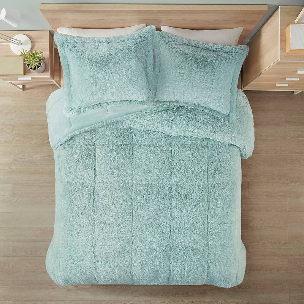Alt View 5. Gracie Mills - Gracie Mills Susie Contemporary Shaggy Long Fur Comforter Set - Aqua.