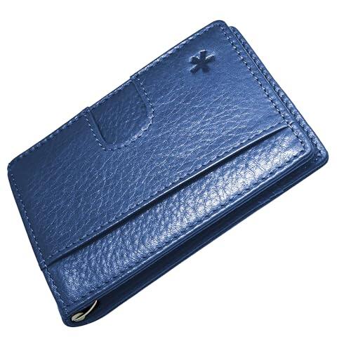 Front. Vulpecula Spade - Full Grain Leather Wallet with RFID Blocking & Money Clip - Minimalist Bifold Wallet Holds 12 Cards - Easy Access Pull - Blue (Cobalt).