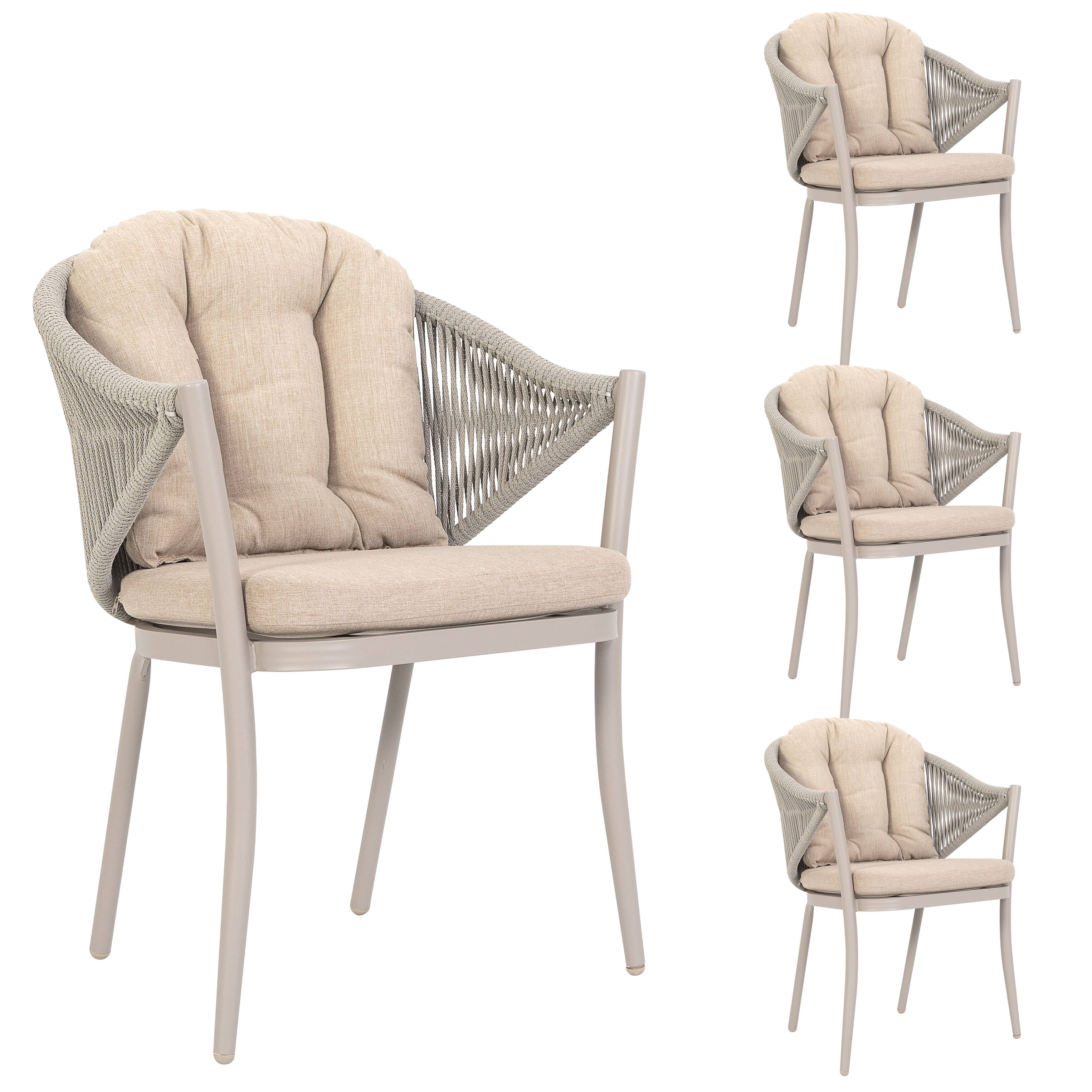 Front. Nuu Garden - Outdoor 4-Piece Woven Rope Conversation Chair Set with Seat and Back Cushions, Aluminum, Olefin - beige.