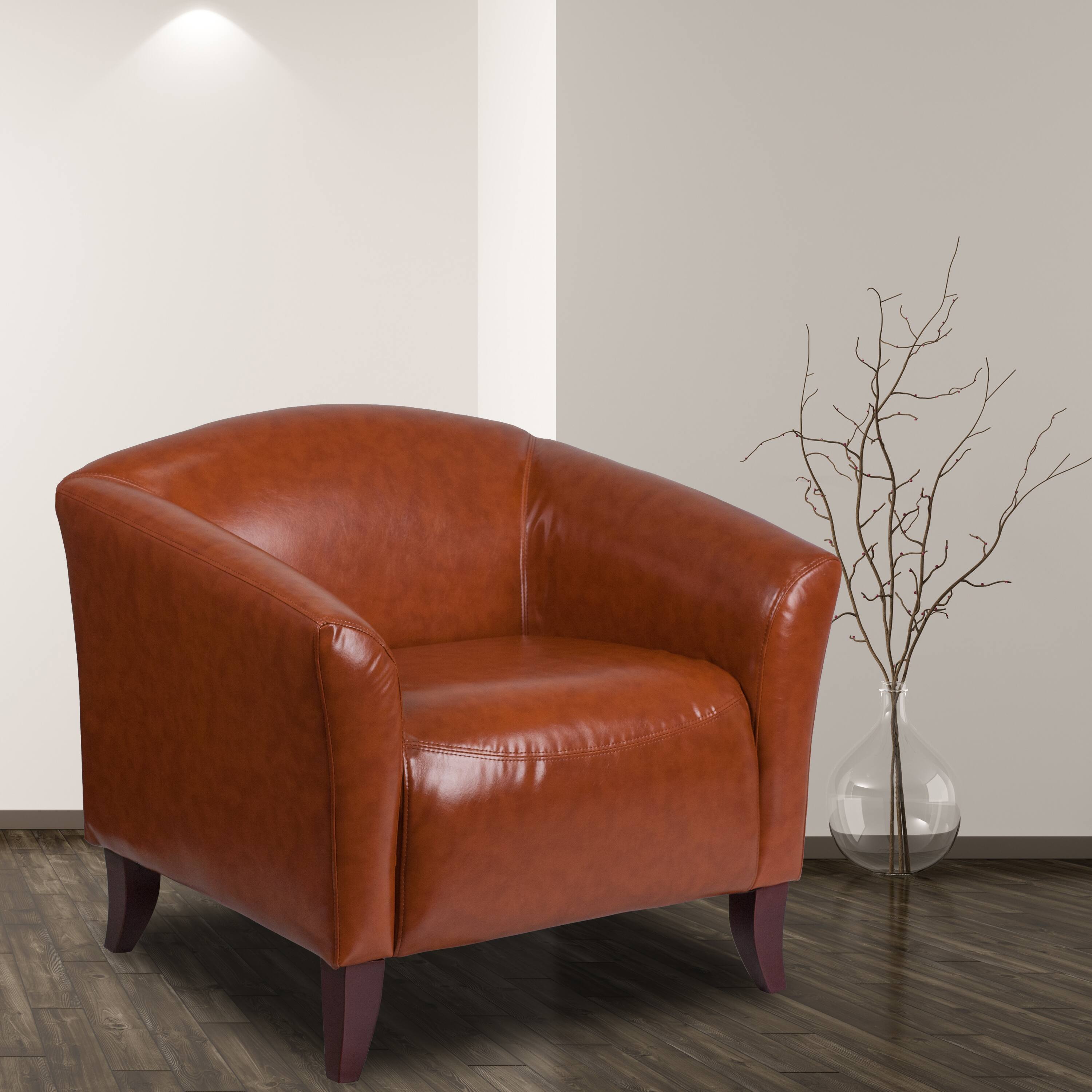 Alt View 1. Emma + Oliver - LeatherSoft Living Room/Reception Chair with Cherry Wood Feet - Cognac.