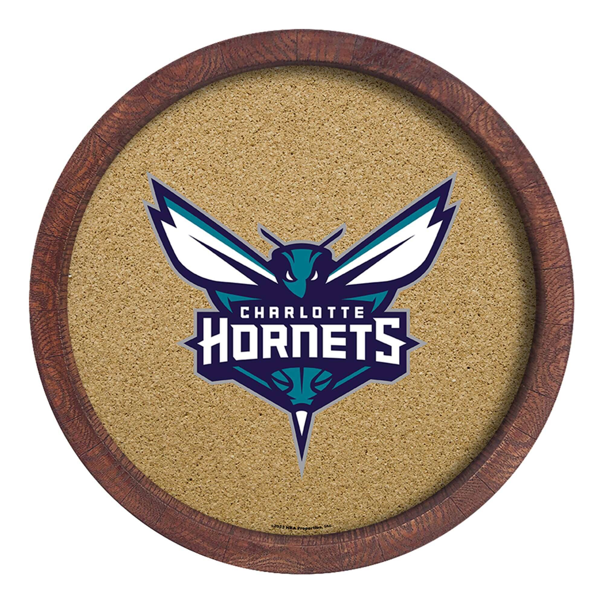 Charlotte Hornets 20.25'' Round Faux Barrel Framed Cork Board