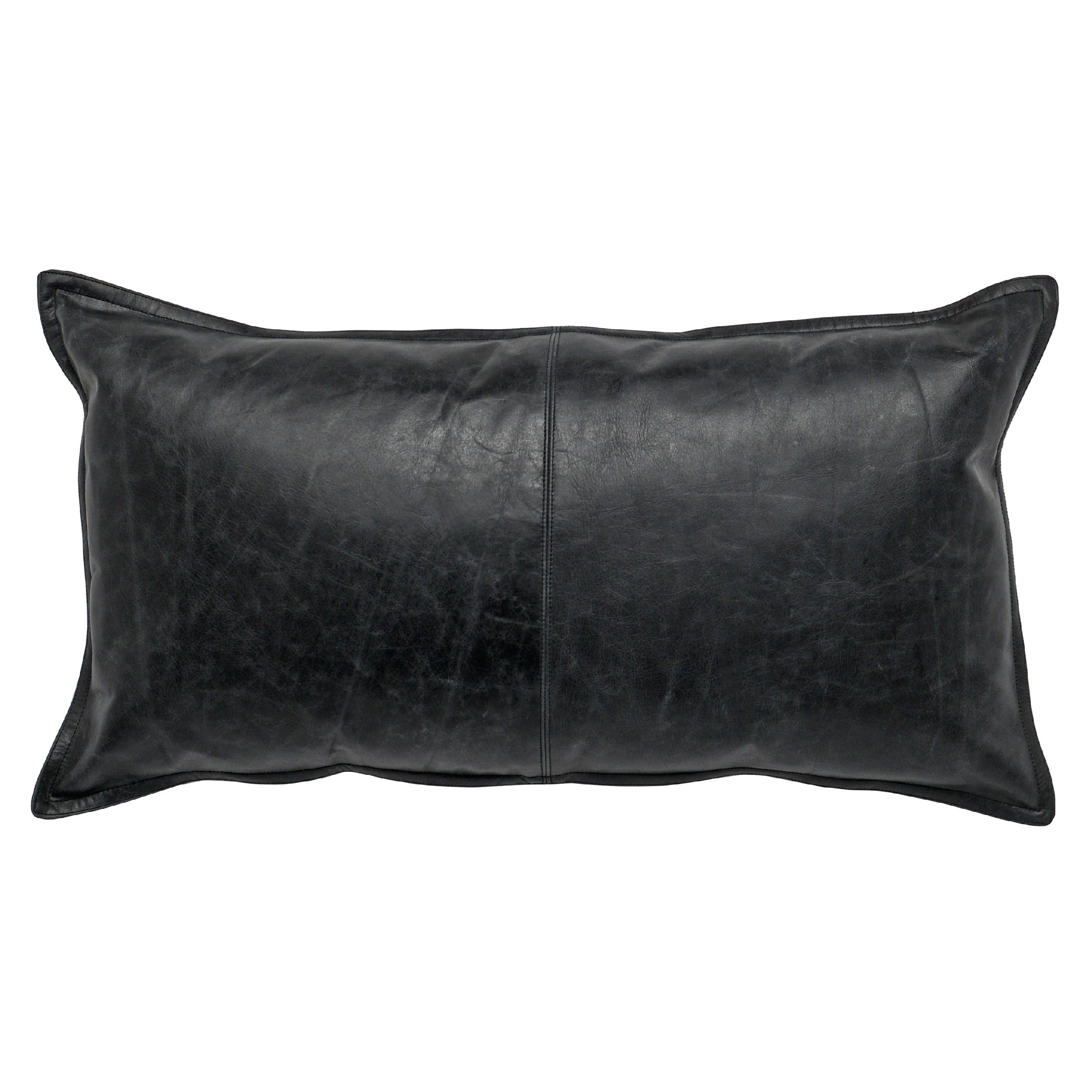 Manhattan Lane - Norm 26 Inch Leather Decorative Lumbar Throw Pillow, Stitched - Black
