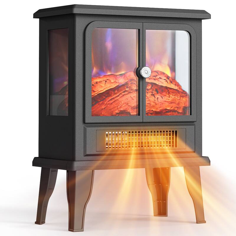 Front. Etust - Etust 1500W Electric Fireplace, Freestanding Fake Fireplace Stoves, Electric Fireplace with 3D Flame for Indoor Use - Black.