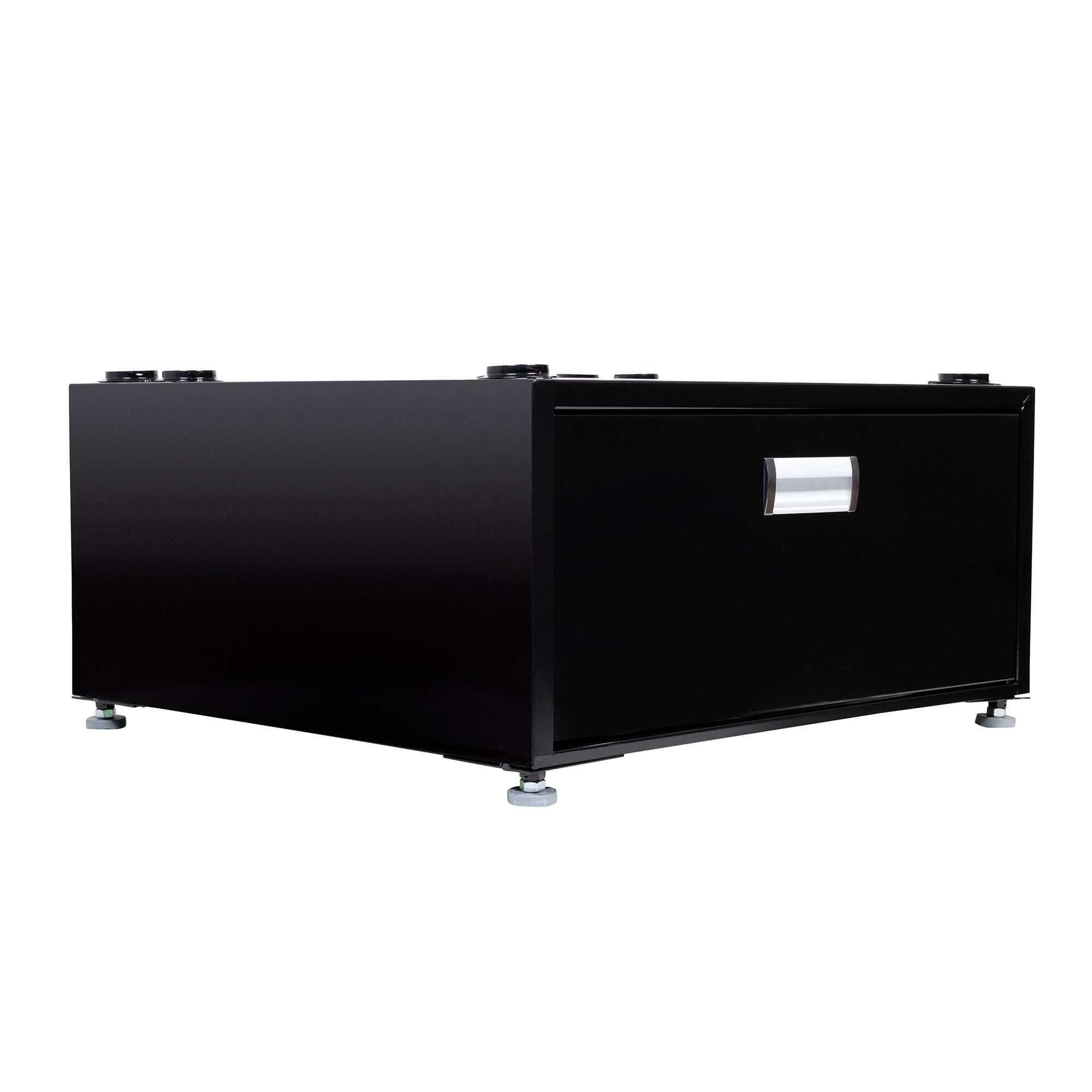 Left. Equator - Equator 24in Laundry Pedestal 11in tall + Rollout Storage Drawer Adjustable feet - Black.