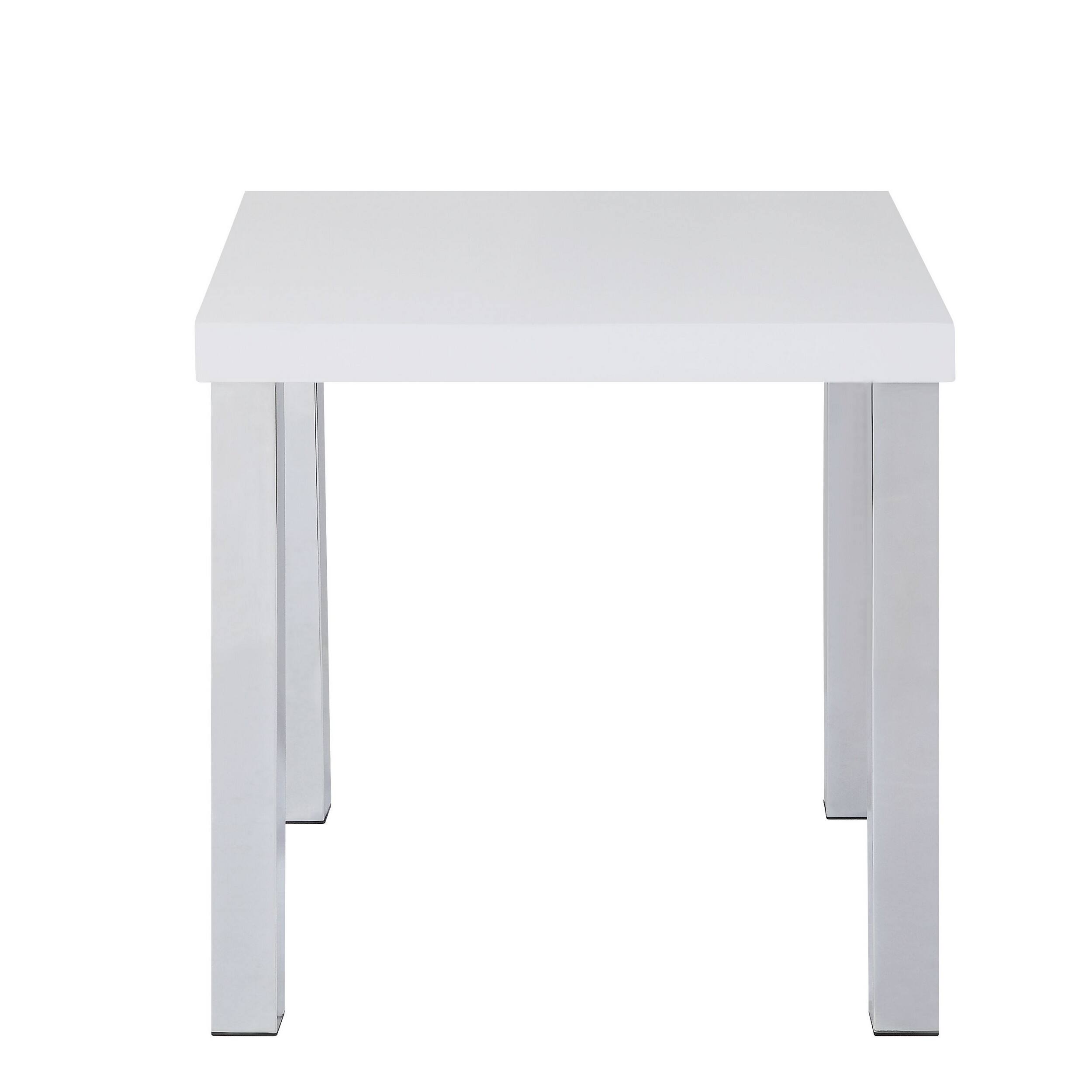 Alt View 1. Manhattan Lane - Square Wooden End Table with Straight Metal Legs - White and Chrome.