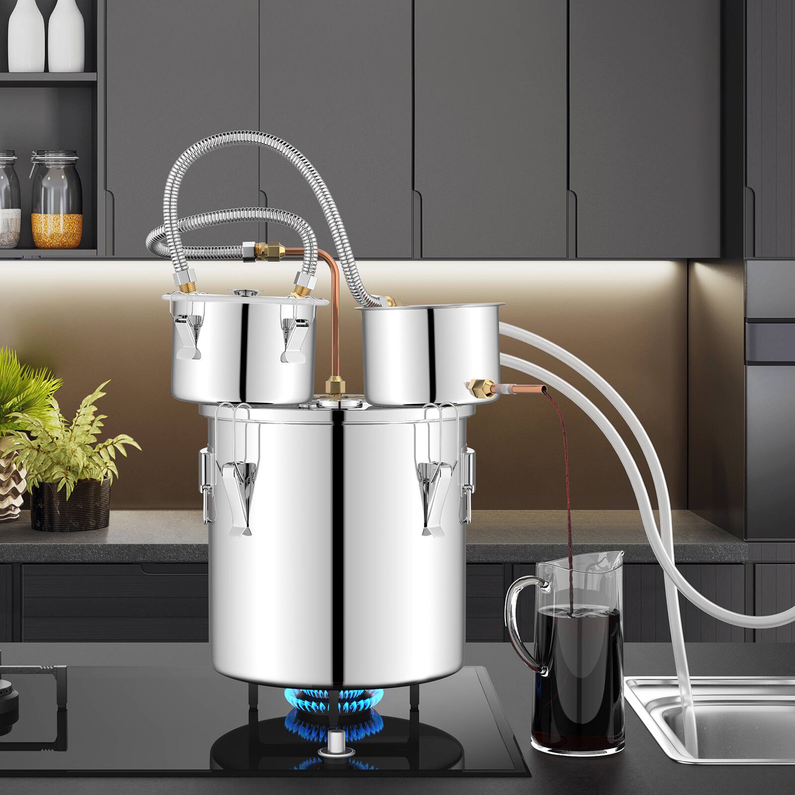 Alt View 1. Ecooso - 5 Gal Water Distiller 22L for Home Distilling and DIY Spirits, Stainless Distillation Kit - Silver.