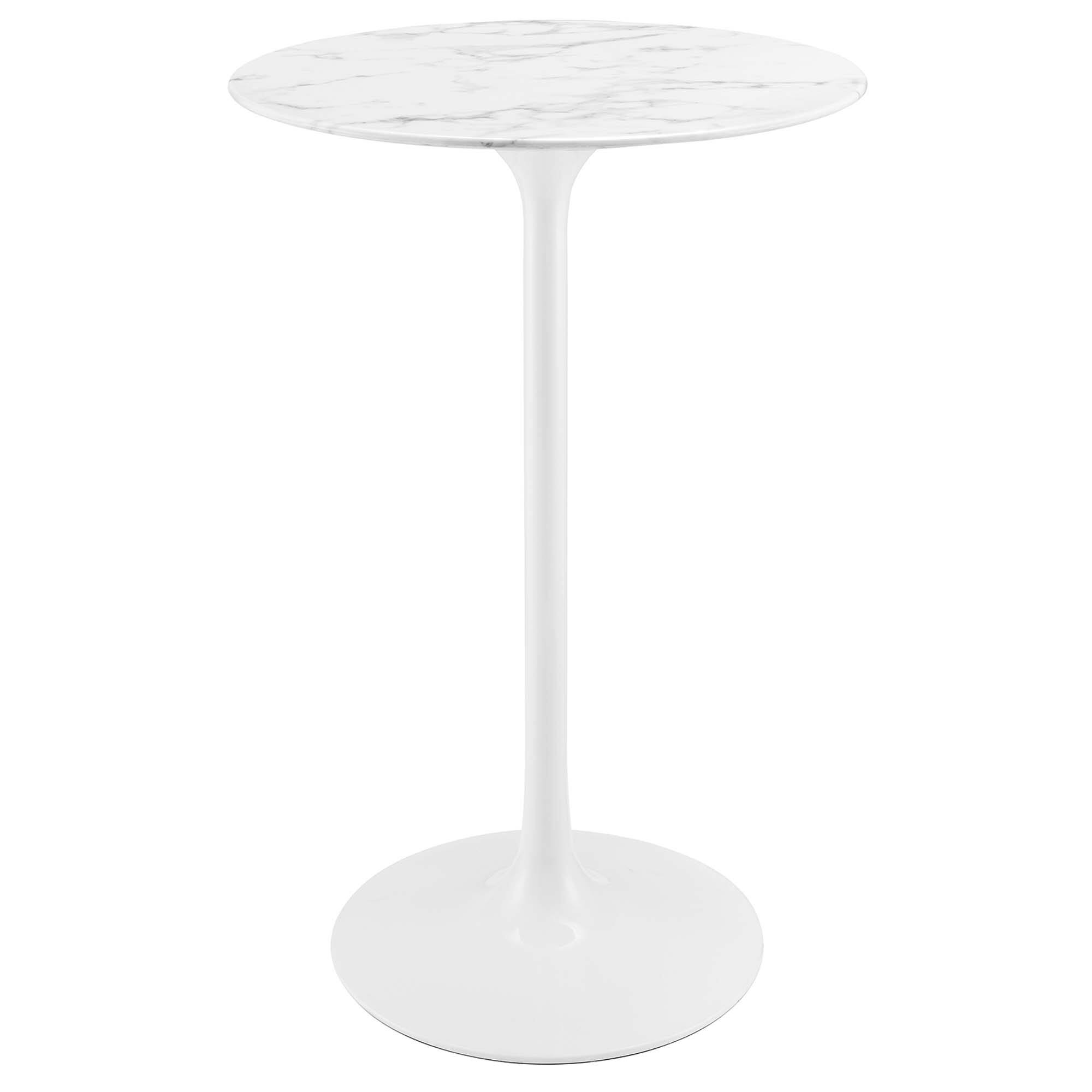 Angle. Modway - Lippa Round Artificial Marble Bar Table - White.