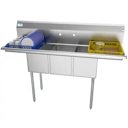 Front. Koolmore - 60 in. Three Compartment Stainless Steel Sink With Drainboards, Bowl Size 12"x 16"x 10" SC121610-12B3. - Stainless Steel.