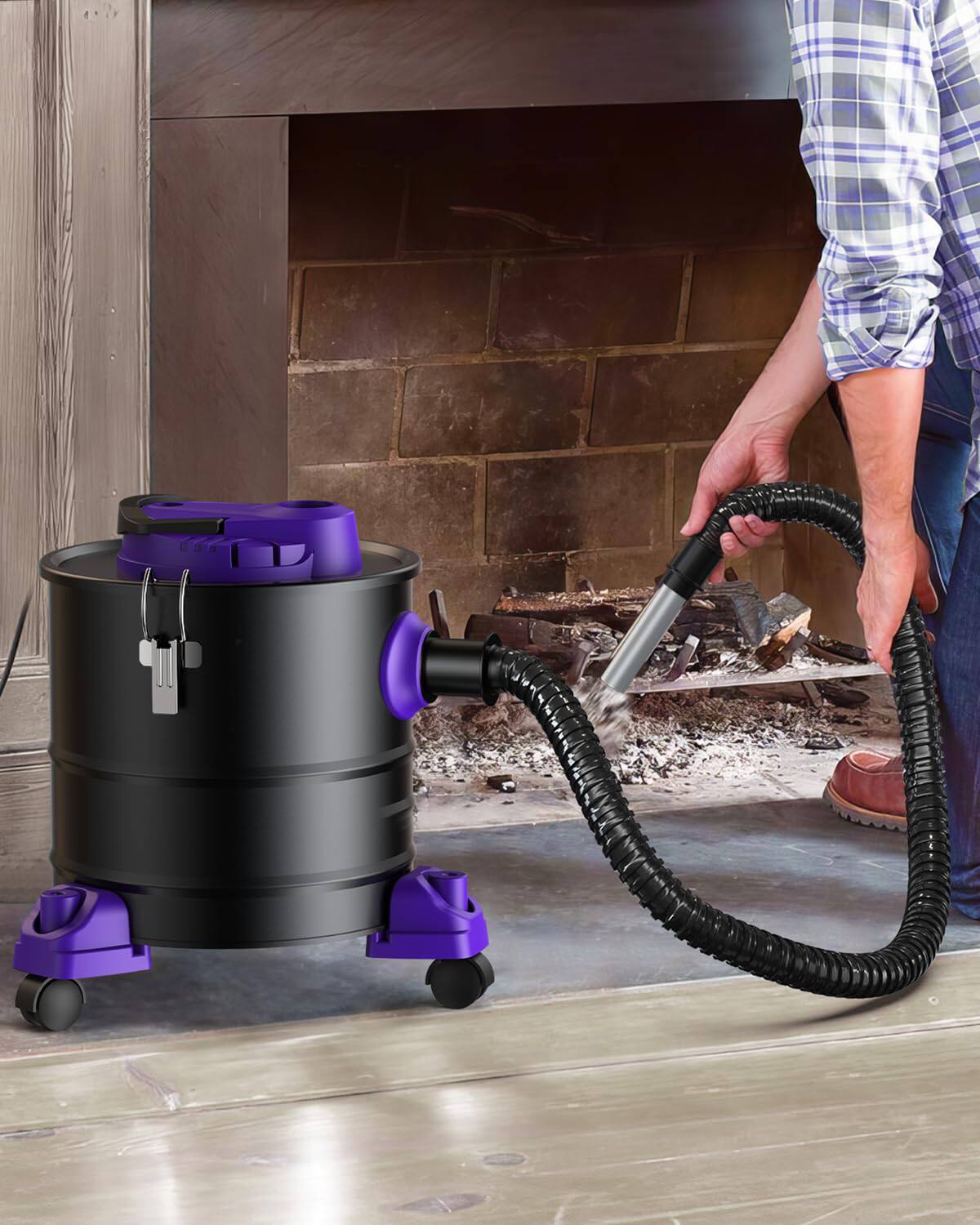 Alt View 2. GlowWise - ‌5.2-Gal 1200W Ash Vacuum for Pellet Stoves Wheeled Fireplace Vac Powerful Suction for Wood Stove, Grill, Fire Pits. - Purple.