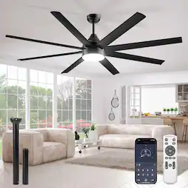 Nordic Hygge - 72 Inch Large Ceiling Fans with Lights and Remote APP Control in Black