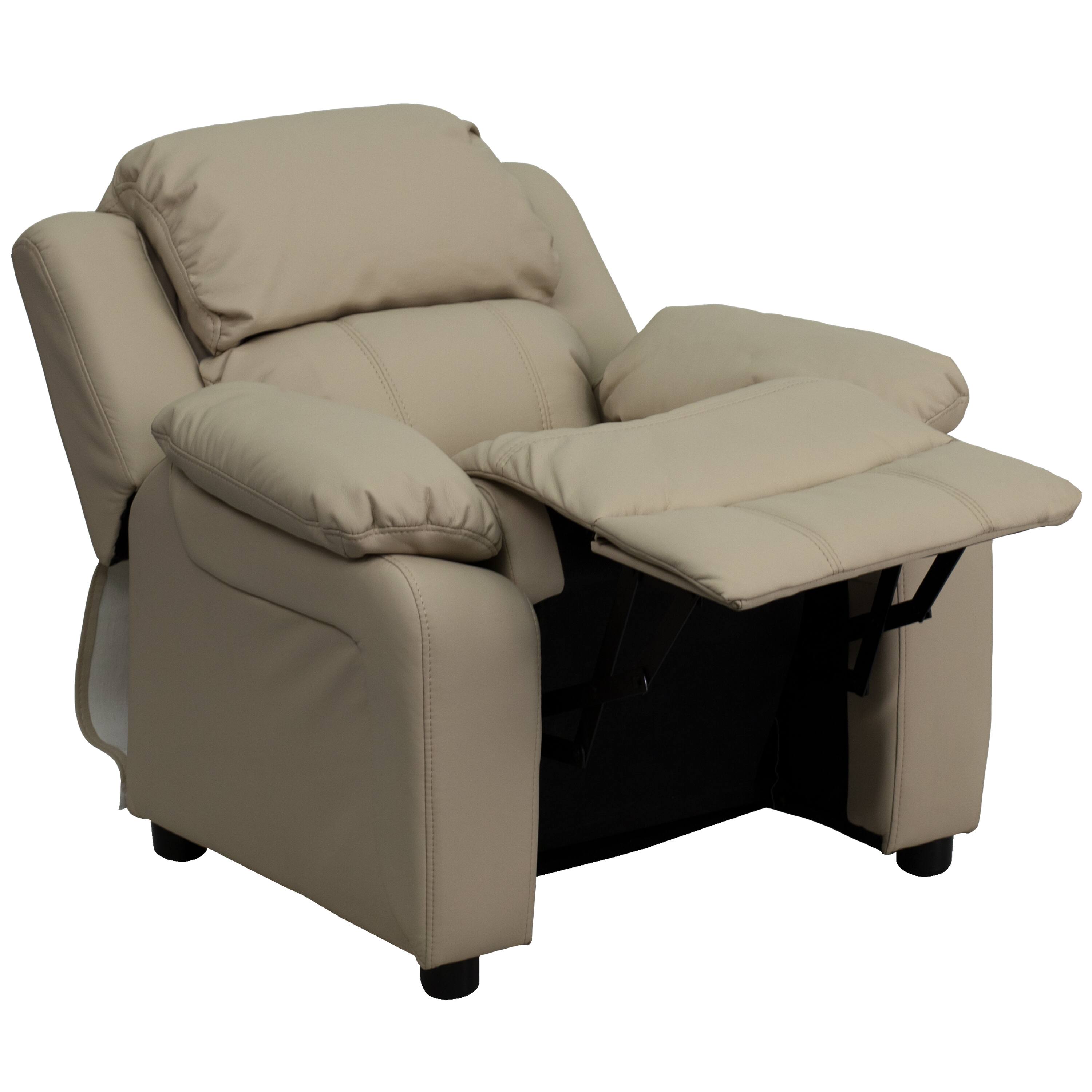 Alt View 8. Emma + Oliver - Deluxe Padded Contemporary Kids Recliner with Storage Arms - Beige Vinyl.