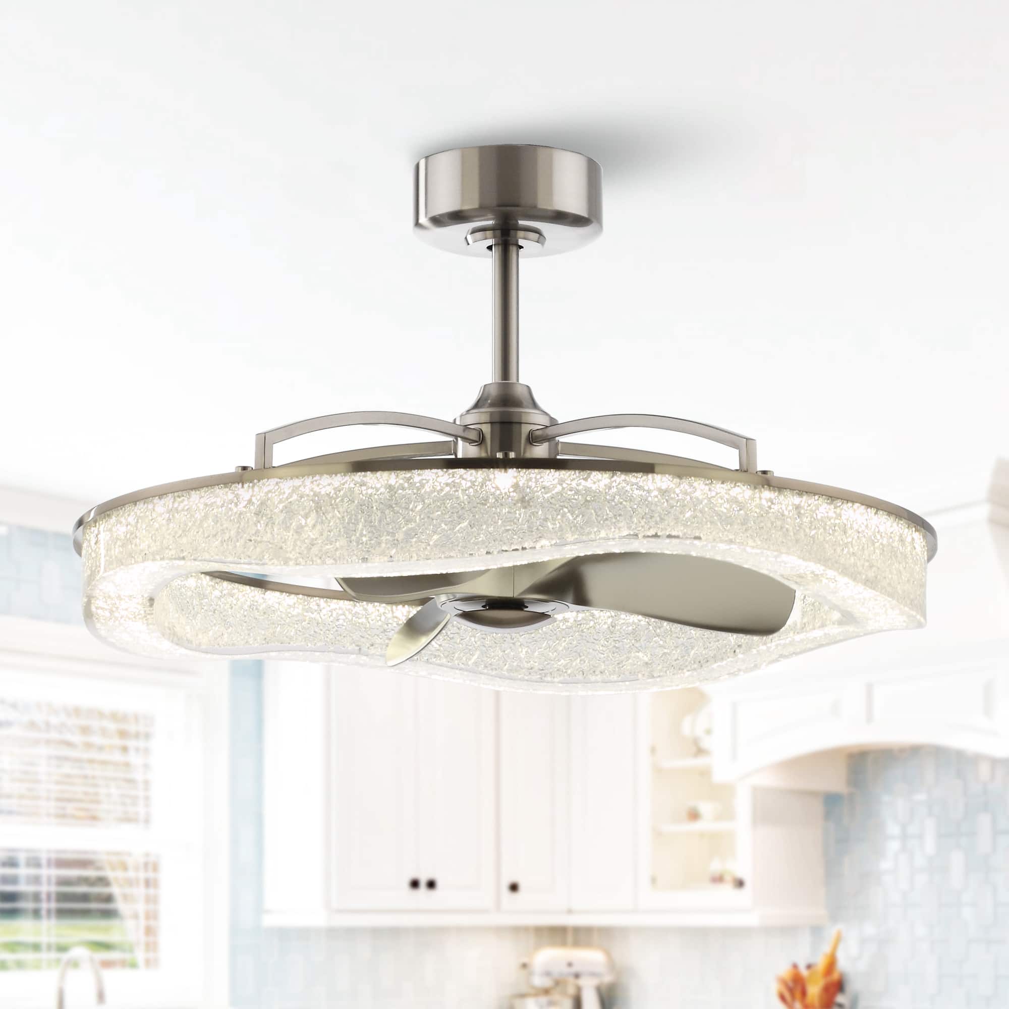 Front. Perimost - 33" Modern Sand Nickel Cage LED Ceiling Fan Chandelier with Remote and DC Reversible Motor - Sand Nickel.