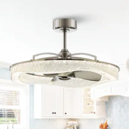 Front. Perimost - 33" Modern Sand Nickel Cage LED Ceiling Fan Chandelier with Remote and DC Reversible Motor - Sand Nickel.
