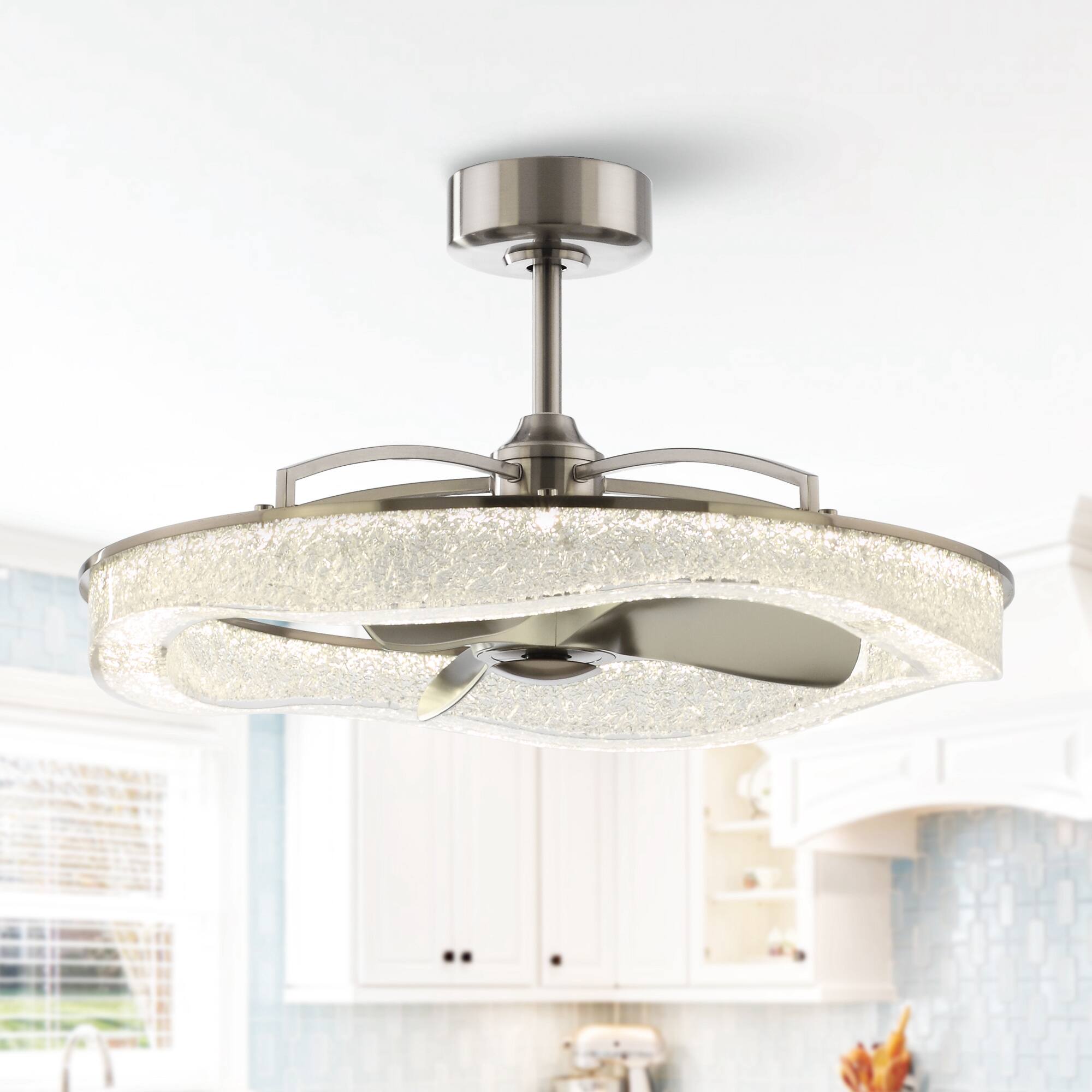 Front. Perimost - 33" Modern Sand Nickel Cage LED Ceiling Fan Chandelier with Remote and DC Reversible Motor - Sand Nickel.