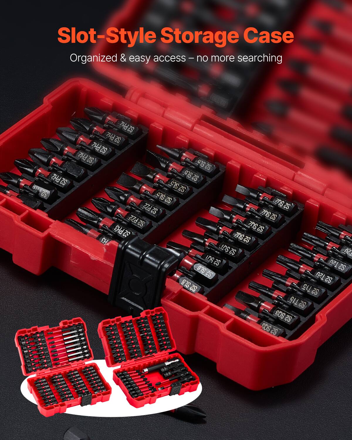 Slot-Style Storage Case  
Organized & easy access – no more searching