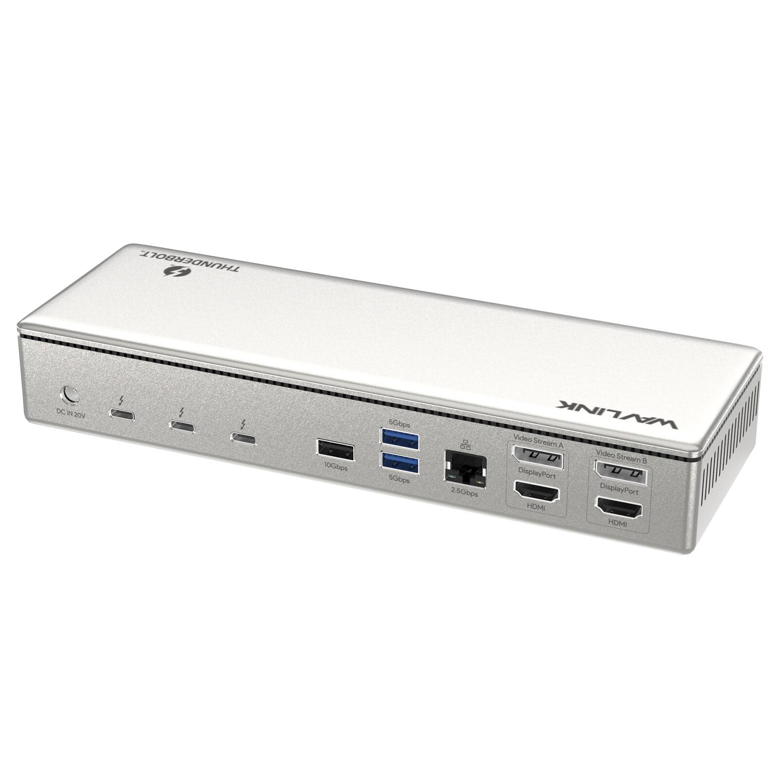 THUNDERBOLT.
DC W 20V

10Gbps
5Gbps 2.5Gbps

Video Stream A Video Stream B DisplayPort DisplayPort HDMI HDMI