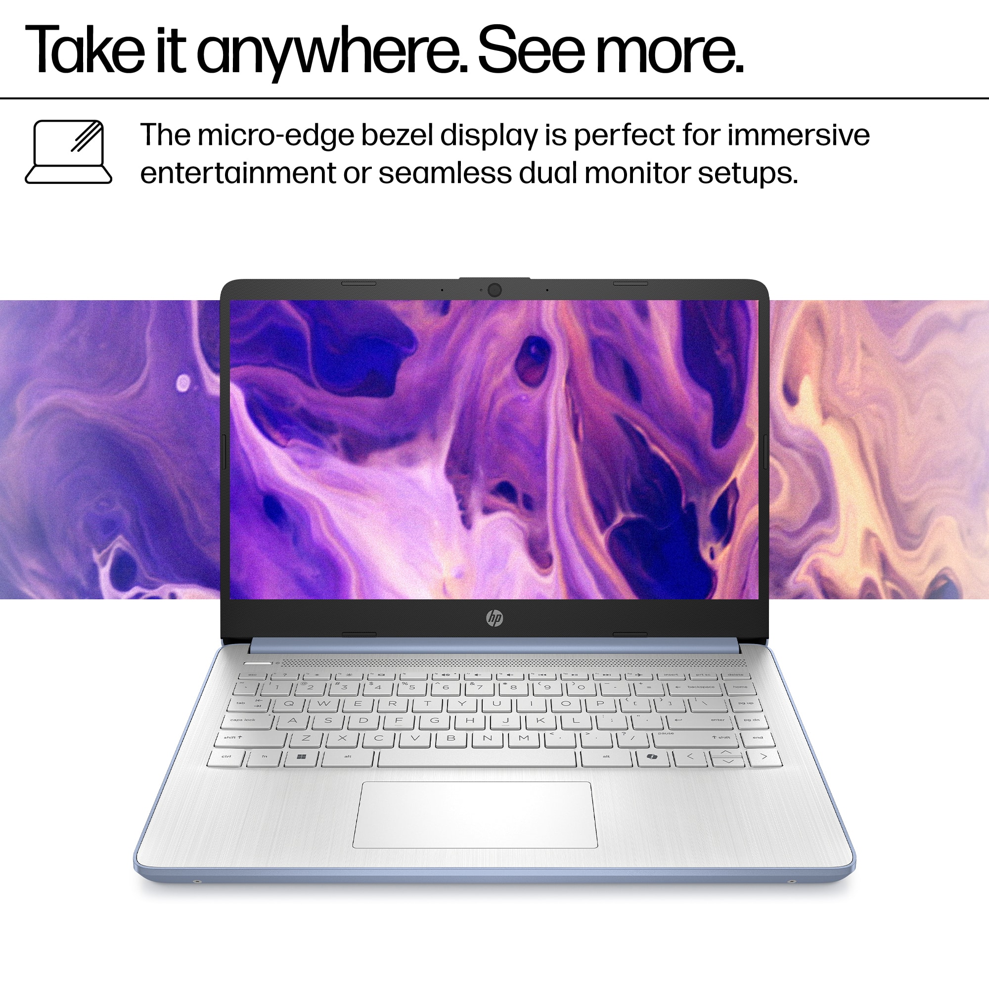Take it anywhere. See more. The micro-edge bezel display is perfect for immersive entertainment or seamless dual monitor setups.