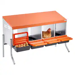 VEVOR - Chicken Nesting Boxes,4 Compartments, with Support Legs, Easy Egg Collection, Galvanized Steel and High-Strength Plastic - Orange + black + silver