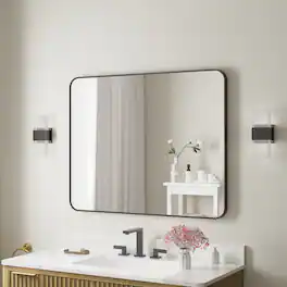 WELLFOR - 40 in. W. x 32 in. H Rectangular Aluminum Framed Wall-Mounted Bathroom Vanity Mirror - Matte Black