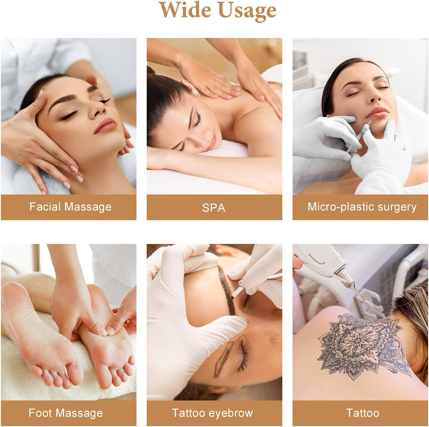 Wide Usage

Facial Massage  
SPA  
Micro-plastic surgery  
Foot Massage  
Tattoo eyebrow  
Tattoo