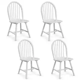 Costway - Set of 4 Vintage Windsor Dining Side Chair Wood Spindleback Kitchen Room - White