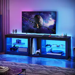 Bestier - 70inch TV Console with Power Outlets and LED Gaming Entertainment Center - Black 3D Carbon Fiber