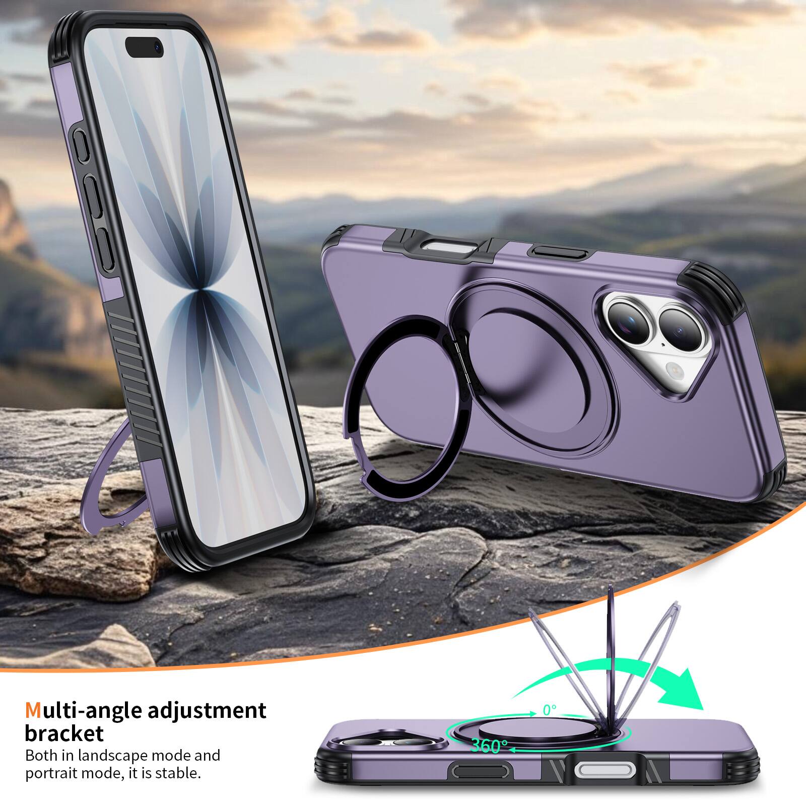Multi-angle adjustment bracket  
Both in landscape mode and portrait mode, it is stable.