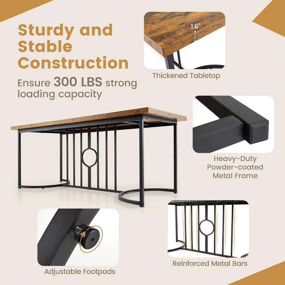 1.6" Sturdy and Stable Construction  
Thickened Tabletop  
Ensure 300 LBS strong loading capacity  
Heavy-Duty Powder-coated Metal Frame  
Adjustable Footpads  
Reinforced Metal Bars