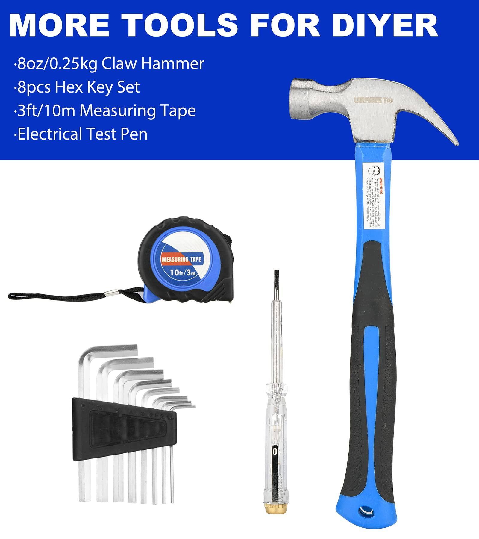 MORE TOOLS FOR DIYER

- 8oz/0.25kg Claw Hammer
- 8pcs Hex Key Set
- 3ft/10m Measuring Tape
- Electrical Test Pen

MEASURING TAPE 10h/3m