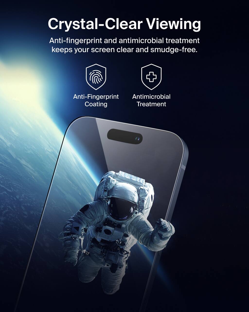 Crystal-Clear Viewing  
Anti-fingerprint and antimicrobial treatment keeps your screen clear and smudge-free.  

- Anti-Fingerprint Coating  
- Antimicrobial Treatment