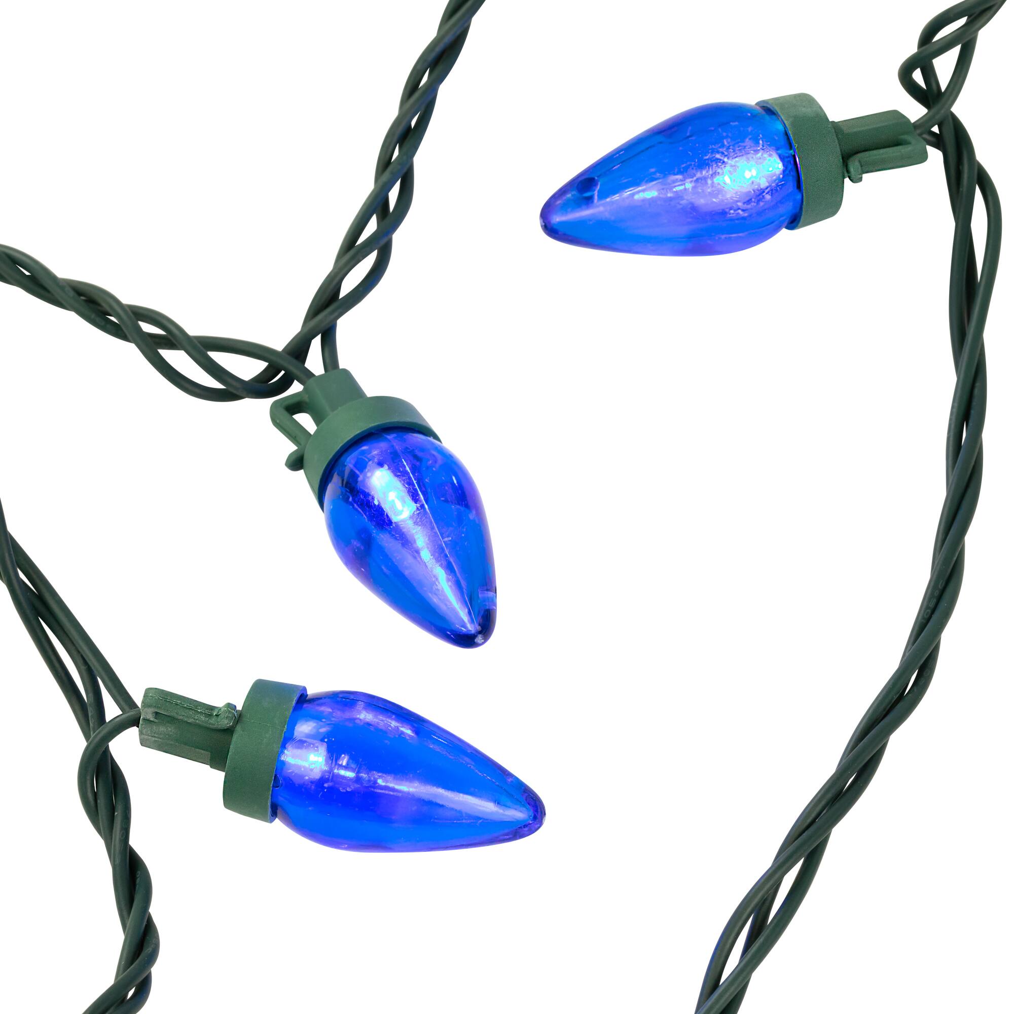 Alt View 4. Northlight - LED C7 Christmas Lights - Blue - 17' Green Wire - 25ct - Blue.