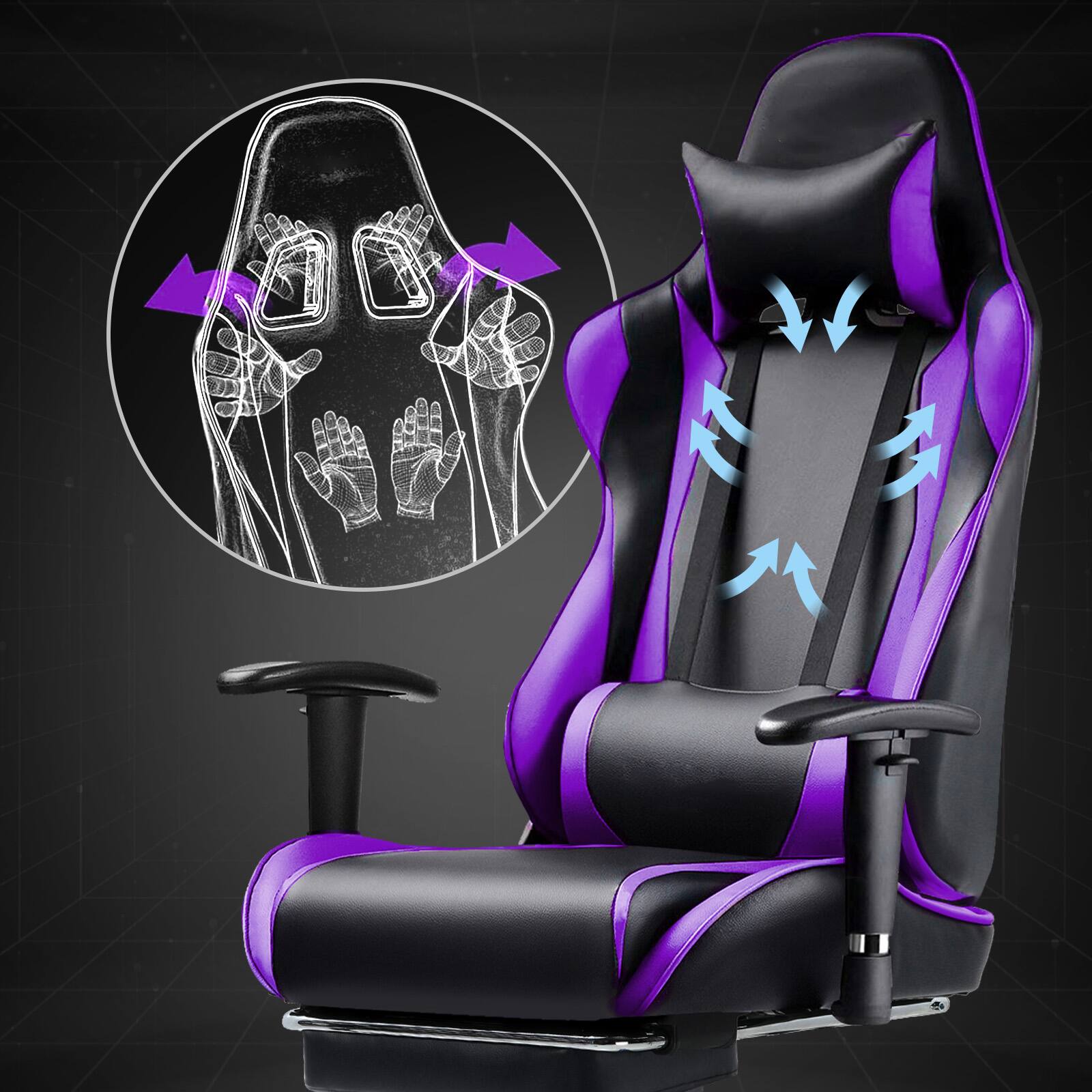 Alt View 3. Egaming - Ergonomic Computer Chair with Footrest Gaming Chair with Headrest and Lumbar - Purple.
