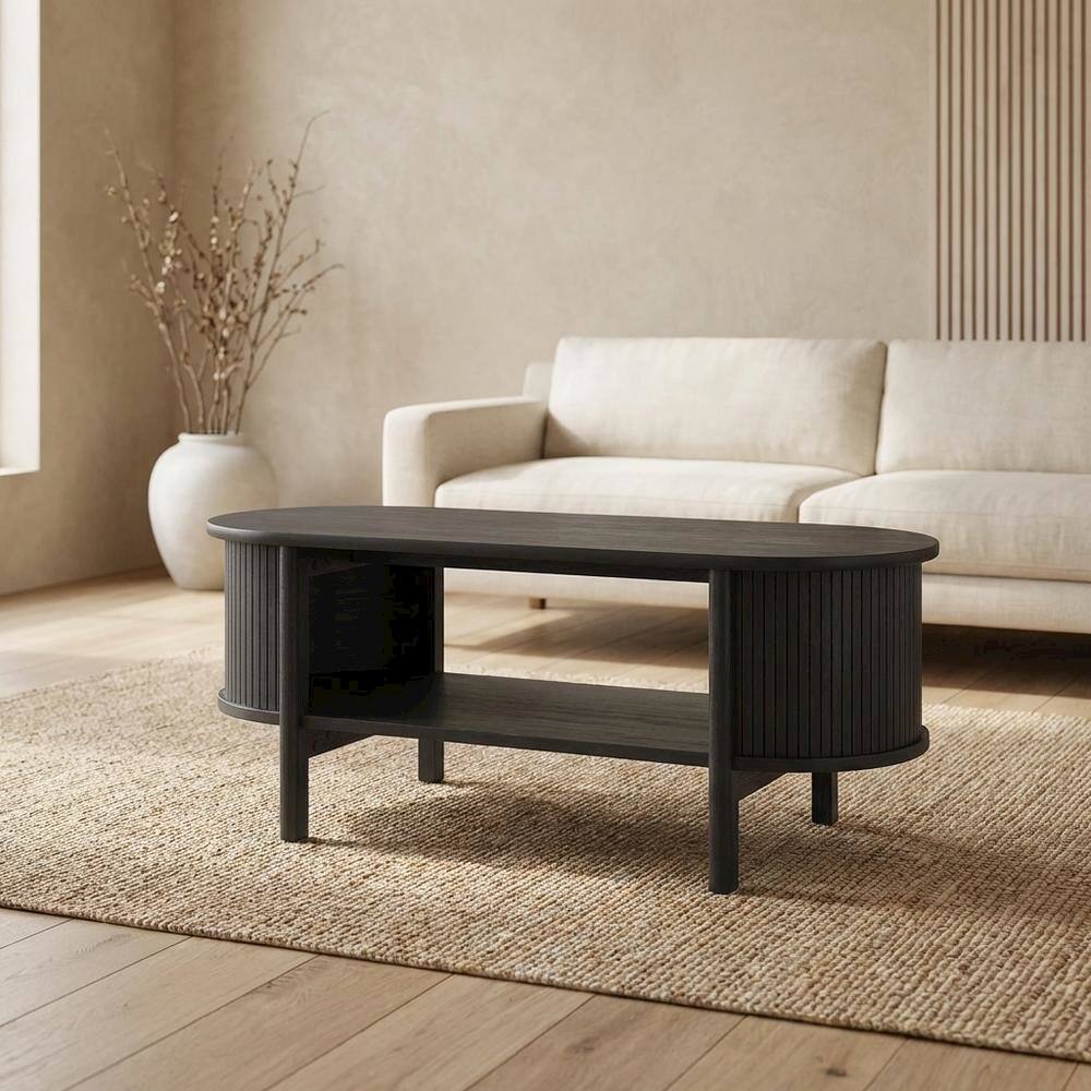 Left. FurniFact - Modern Coffee Table with 35lb Weight and Stylish Base - Black.