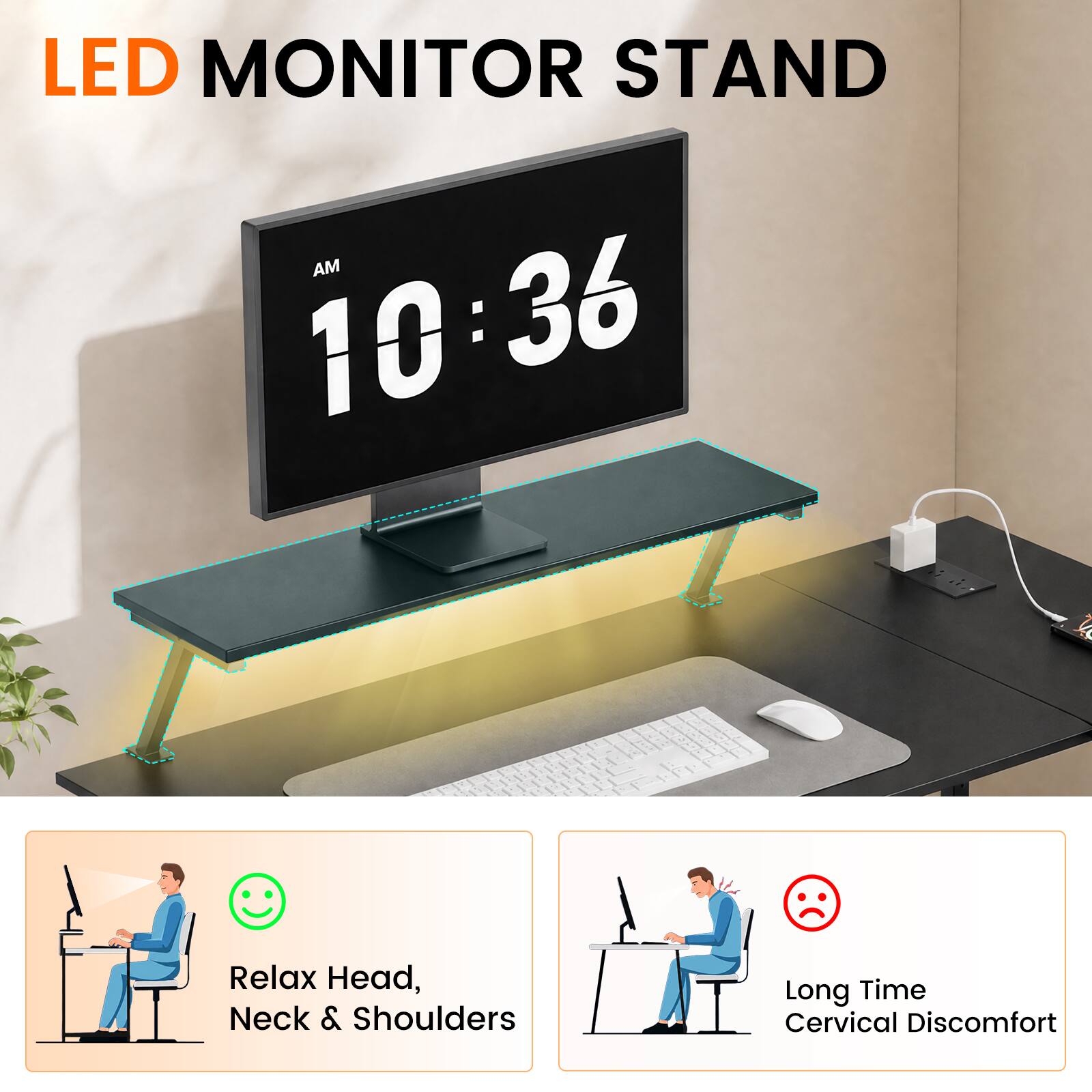 LED MONITOR STAND

AM 10:36

Relax Head, Neck & Shoulders

Long Time Cervical Discomfort