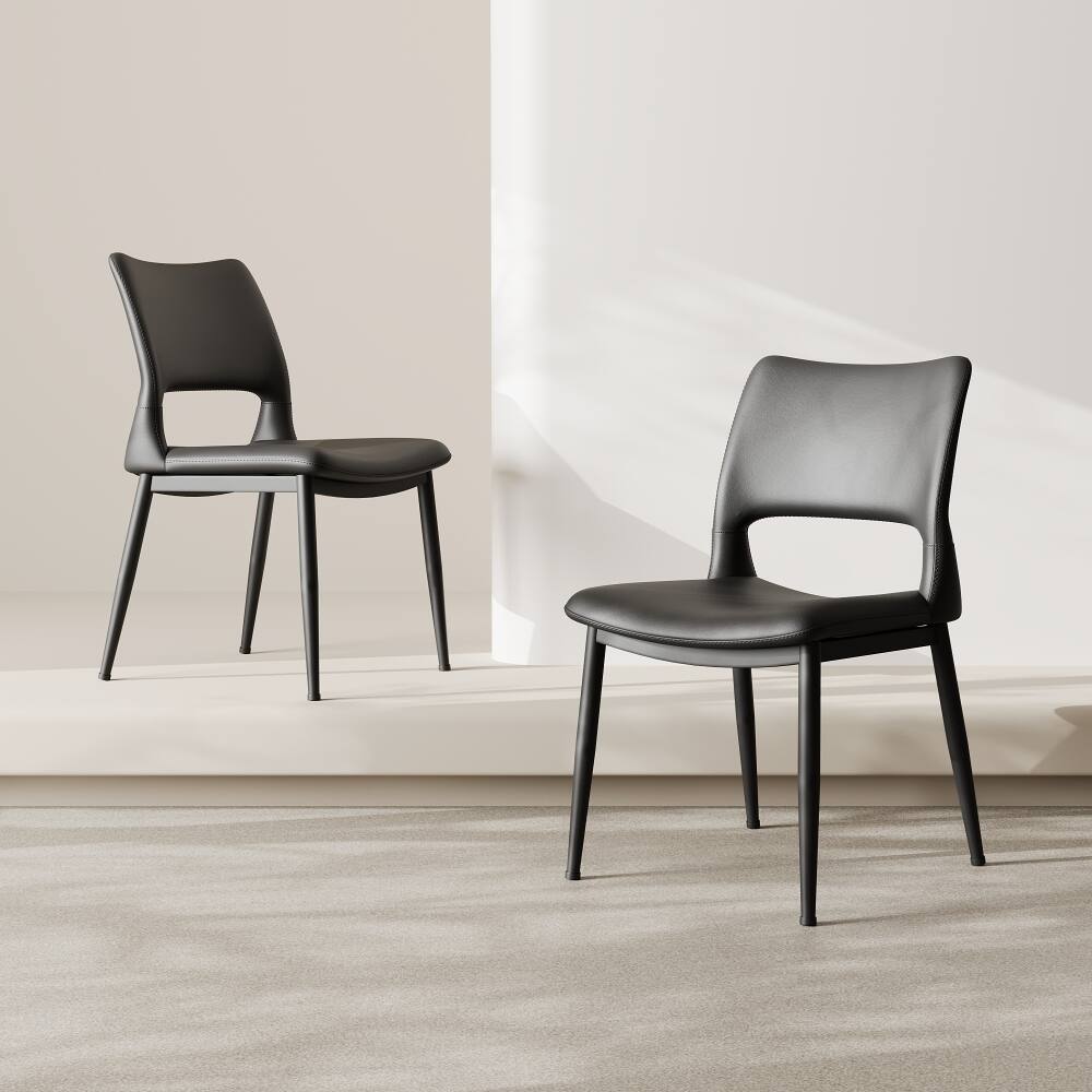 Alt View 2. Loheer - Loheer Black PU Leather Dining Chairs Set of 2 Modern Minimalist Metal Leg Ergonomic Kitchen Chairs - Black.