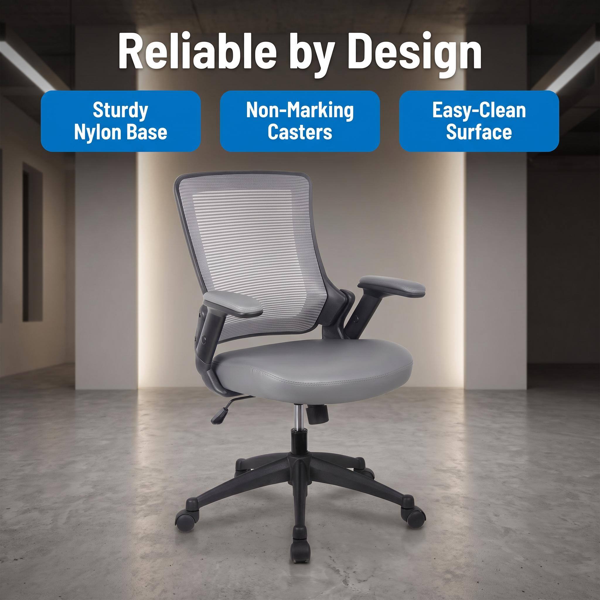 Reliable by Design

- Sturdy Nylon Base
- Non-Marking Casters
- Easy-Clean Surface