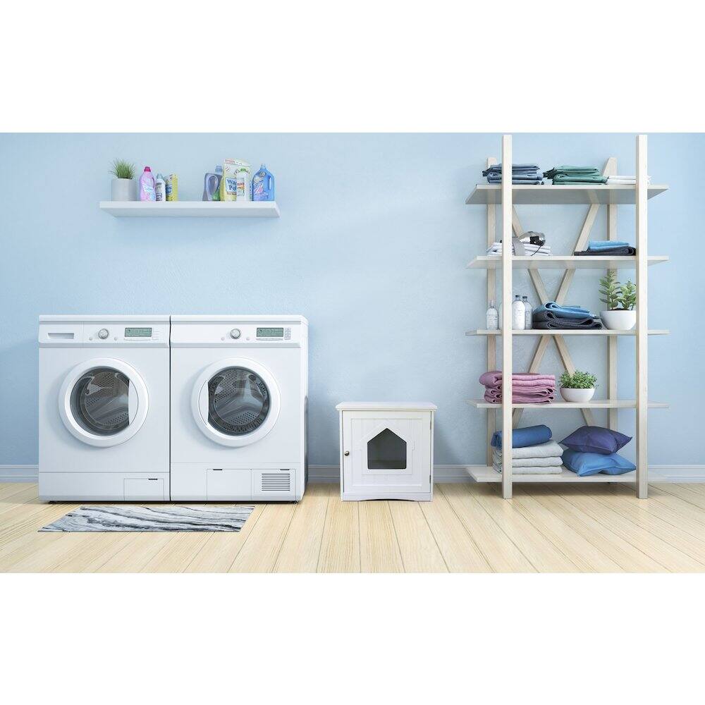 Angle. TRIXIE - Cat Litter Box Enclosure Hidden Litter Indoor Cat Furniture Pet Home - White.