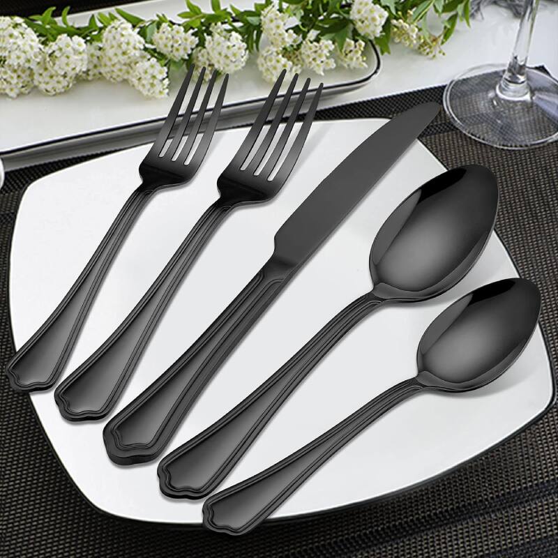 Alt View 1. Furno Fusion - Black Flatware Cutlery With Scalloped Edge - Black.