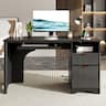 Bestier - 55 inch Double Drawer Office Desk with USB Charging Ports & Keyboard Tray - Black