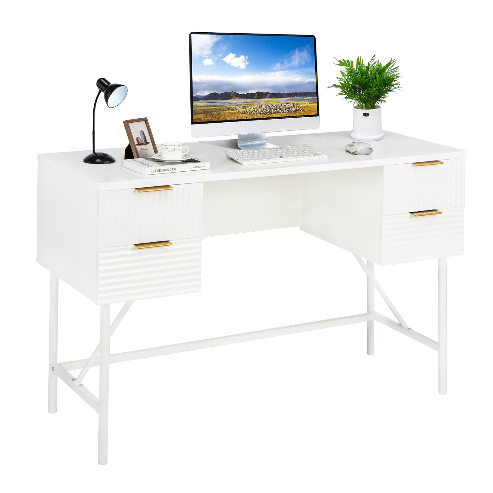 Alt View 8. Ecooso - 48 Inch Computer Desk with 4 Drawers, Home Office Workstation with Spacious Desktop - White.