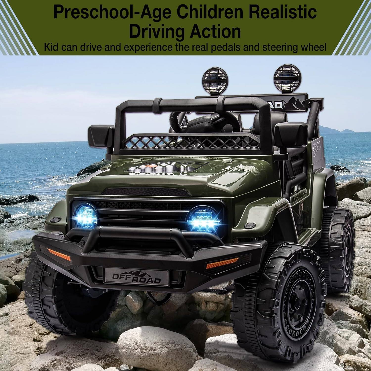 Preschool-Age Children Realistic Driving Action  
Kid can drive and experience the real pedals and steering wheel  

OFF ROAD