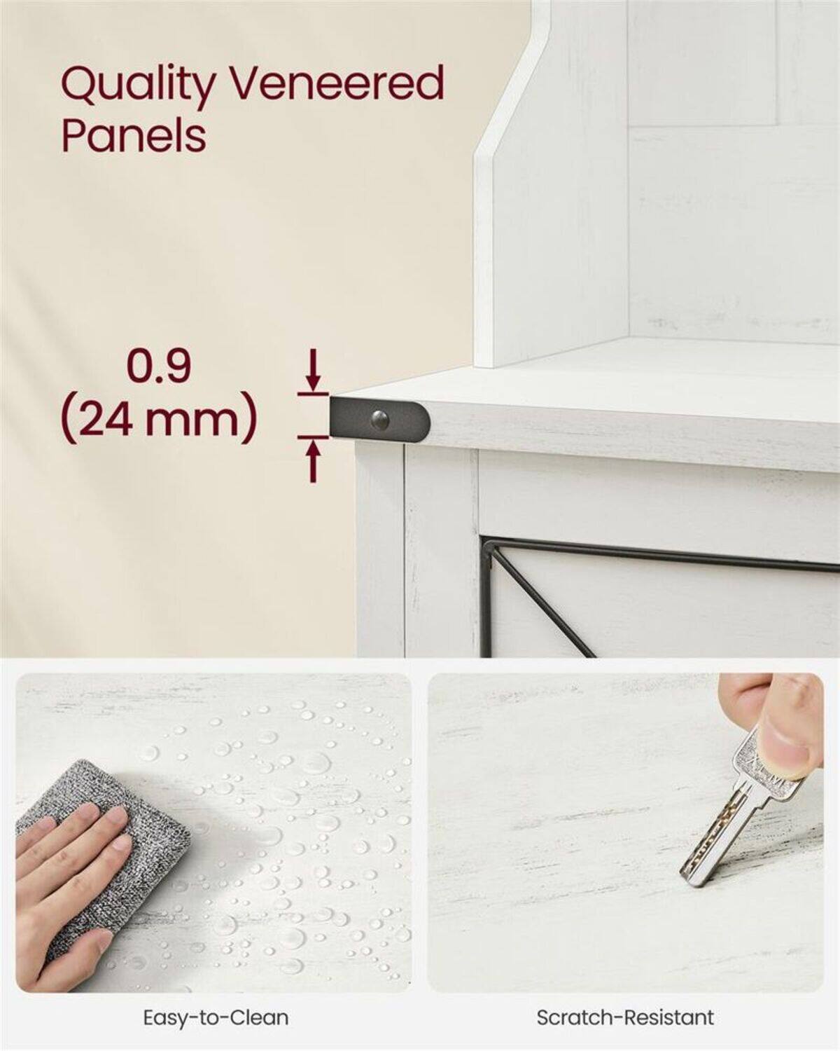 Quality Veneered Panels  
0.9 (24 mm)  
Easy-to-Clean  
Scratch-Resistant