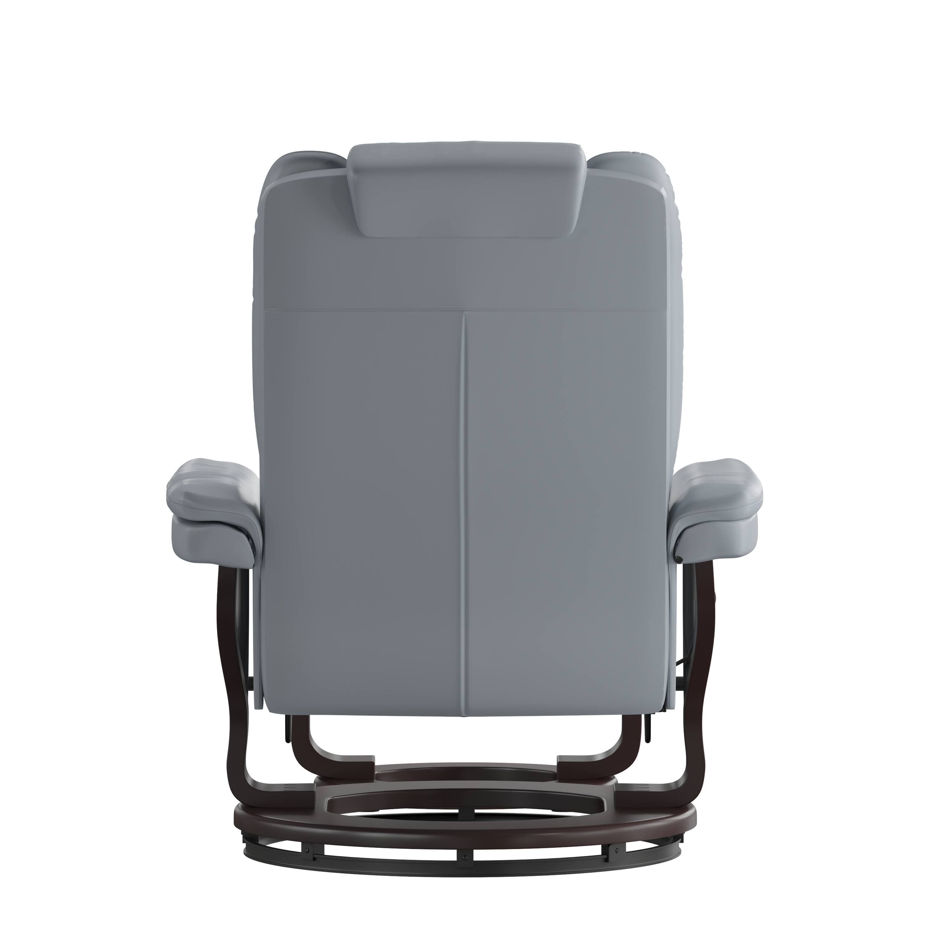 Back. Flash Furniture - Bali Contemporary Multi-Position Recliner with Horizontal Stitching and Ottoman with Swivel Mahogany Wood Base in Gray L - Gray.