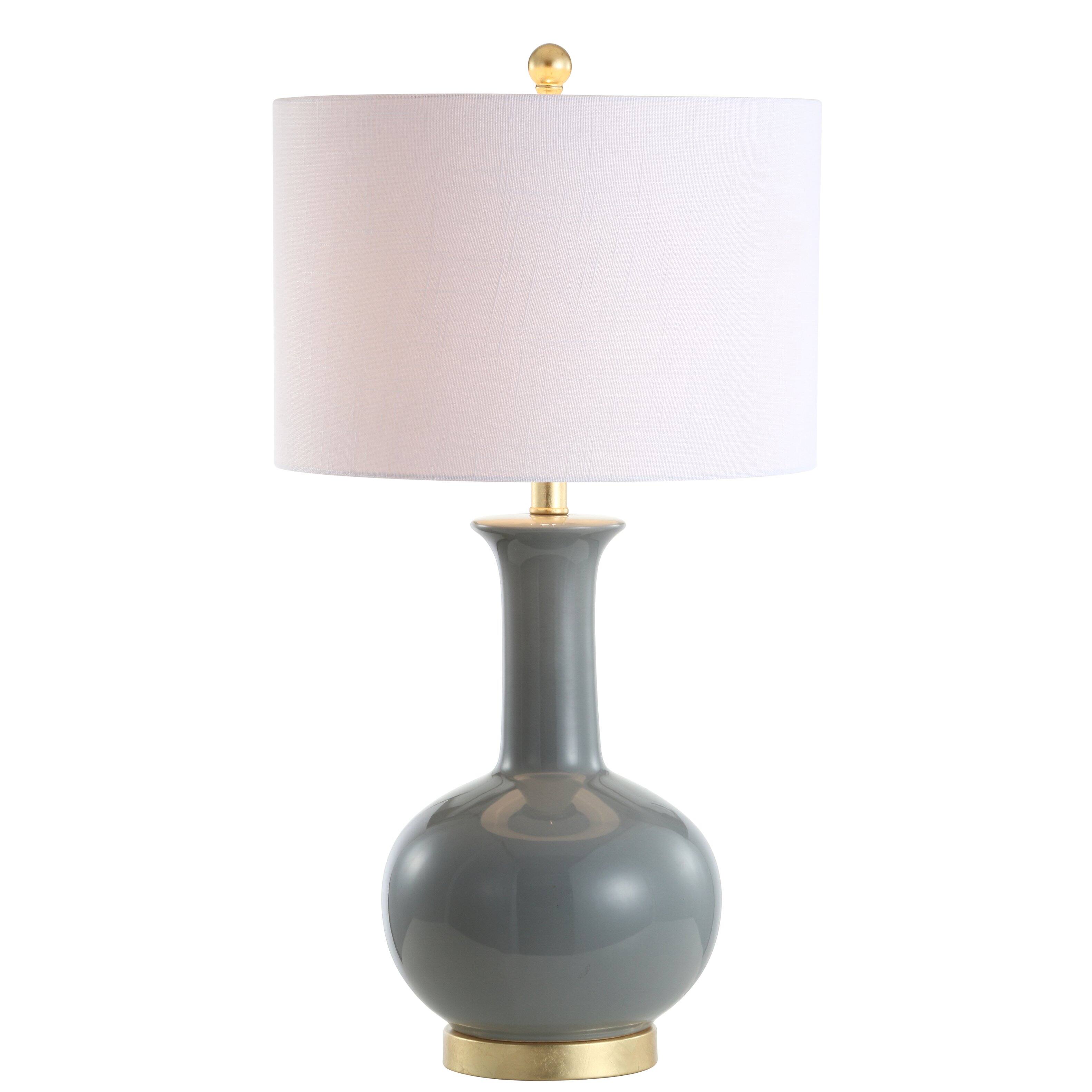 Front. Jonathan Y - Brussels 27" Contemporary Transitional Ceramic/Metal LED Table Lamp, Gray/Brass - Gray.